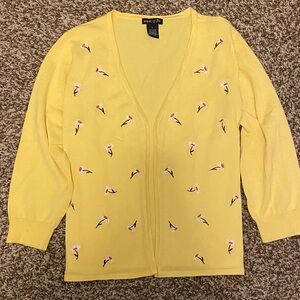 Yellow Floral Embroidered Cardigan Sweater